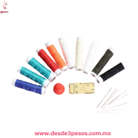 Bote de costura, con 12 Carretes 5.5cm.   Dedal, Cinta Metrica 10 agujas  