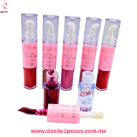 2 EN 1 Labial Mate y brillo FAVOR BEAUTY 6 tonos 12 X 2 cm caja con 24 pza, precio por 1 pza. LG3690