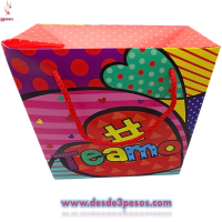 Bolsa de Regalo en forma de caja CHICA, decorada de San Valentín con Diseños Diamantados 21 x 28 cm.
