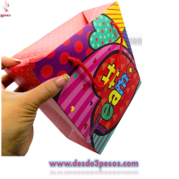 Bolsa de Regalo en forma de caja CHICA, decorada de San Valentín con Diseños Diamantados 21 x 28 cm.