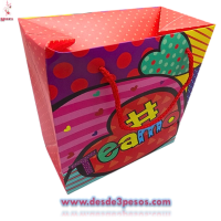 Bolsa de Regalo en forma de caja CHICA, decorada de San Valentín con Diseños Diamantados 21 x 28 cm.