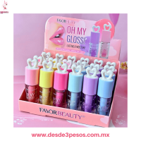 Brillo Labial FAVOR BEAUTY en varios sabores presentacion en caja con 24 pza precio por pieza