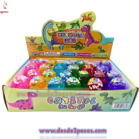 Caja con 24 Piezas de Slime con Figura de DINOSAURIO con glitter y bolitas de unicel  7 x 4 cm