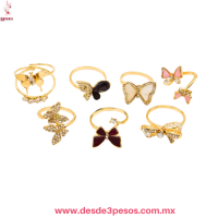 Caja de 24 Anillos Metalicos Presentacion Mariposas Varios Modelos y Medidas 25N-6