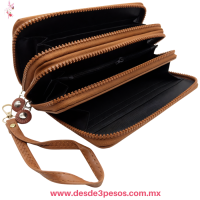 Cartera dos Diviciones con cierre en colores Lisos gravados 20 x 11 XY-0768