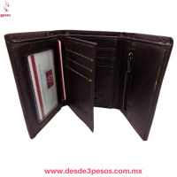 Cartera para Caballero Piel Vegana Con Caja 2 divisiones 1 cierre y 8 divisiones para tarjeta 11 x 8 cm. 