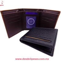 Cartera para Caballero Piel Vegana Con Caja 2 divisiones 1 con cierre y 6 divisiones para tarjeta 9 x 11 cm. 