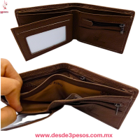 Cartera para Caballero Tipo POLO Piel Vegana con caja 2 divisiones 1 con cierre 6 divisiones para tarjeta 9 x 11 cm. 