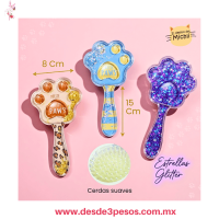 Cepillo para Niña en forma de Gato con huella relleno Con Glitter 15 x 8 cm 6A-253