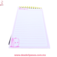 Libreta Takiy con Espiral de plastico en parte Superior 40 hojas a rayas 17 x 11cm, pasta con personajes 