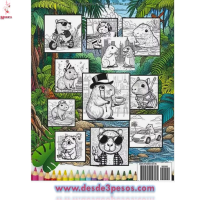 Libro Para Colorear 16 Páginas para Colorear 26.5 x 20 cm. CAPIBARAS