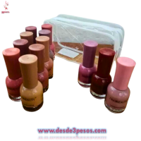 Set de 12 Esmaltes en COLORES CON GLITTER 16ml. FAVOR BEAUTY