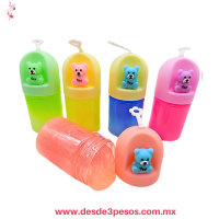 Slime en colores con Glitter y osito de goma en tapa 12 x 6 cm. Caja con 12 pza. precio por 1 pza. H-1887