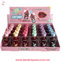 Tintas de labios FAVOR BEAUTY en forma de botella caja con 24 pza. precio por 1pza LG3801