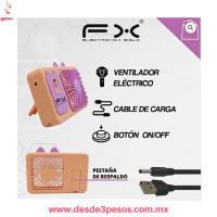 Ventilador de Mano Kitty FX Recargable Por Usb 13 x 9 cm en colores FS-6633
