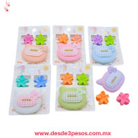 Blíster de Mini Pico de garza decorado de oso y 2 Minipinzas 6 x 5 x 3.5cm en colores 26A-67