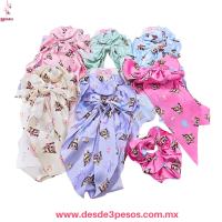 Blister de Moño Coquete pico de garza con Dona tela diseño de Labubu 5B-99