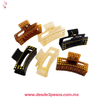 Bolsa con 12 Pinzas Rectangular café, negra y beige con Imitacion perlas Doradas 5 x 9.5 cm. P26-12