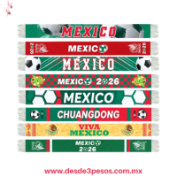 Bufandas de Tela con flecos Diseños de la selección de México 140 cm. Largo x 18 cm ancho