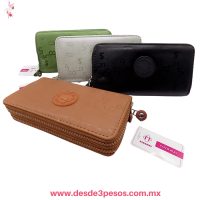 Cartera dos Diviciones con cierre en colores Lisos gravados 20 x 11 XY-0768