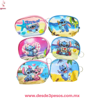 Llavero Monedero Redondo de tela decorado de Stitch en varios colores 11 x 10 cm