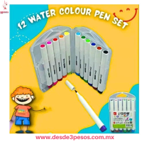 Maletin de plastico con 12 Marcadores en colores punta redonda 16 x 15 cm. HFY-13509