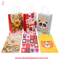 Paquete con 12 Bolsas GRANDE de Papel Kraft decoradas en varias figuras 35 x 26 cm LPD-3