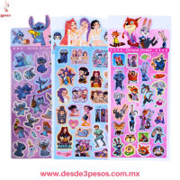 Paquete con 20 Hojas de Stickers con 24 figuras c/u 3 modelos diferentes 22 x 11 cm 
