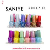 Paquete con 24 piezas de esmaltes SANIYE de 9 ml , SURTIDOS 6 con Glitter, 6 Nacarados y 12 color Mate, 8011A-02