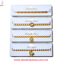 Pulsera Duo tipo oro laminado con Dije y Figura con pedreria Colgante 22 cm de largo SL-5