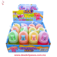 Slime en colores con Glitter y osito de goma en tapa 12 x 6 cm. Caja con 12 pza. precio por 1 pza. H-1887