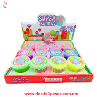 Super Slime Ice en Colores con Glitter 7.5 x 7 cm caja con 12 pza. precio por 1 pza. H-1824