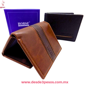 Cartera para Caballero Piel Vegana Con Caja 2 divisiones 1 con cierre y 6 divisiones para tarjeta 9 x 11 cm. 