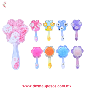 Cepillo para Niña en forma de Gato con huella relleno Con Glitter 15 x 8 cm 6A-253