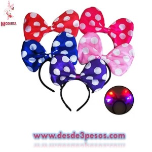 Diadema Minnie Mouse Tela con Luz Led, Fiesta en colores 23 x 23cm. 
