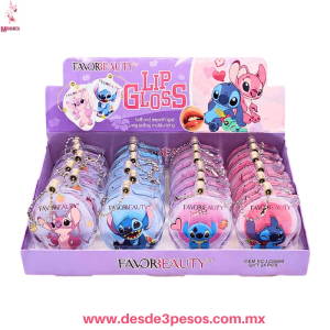 Gloss y llavero Stitch con Aroma Frutal con Glitter FAVOR BEAUTY 8 x 6 cm.