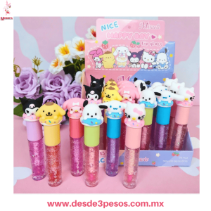 Lip Gloss con Glitter FAVOR BEAUTY y detalle con figura de goma 13 x 1 cm. Caja con 24 pza. precio por 1 pza. LG3206 