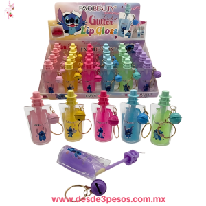 Llavero Lipglos Colore Cromados FAVOR BEAUTY en forma de Botella con cascabel LG3536