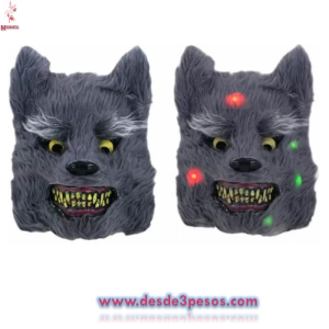 Mascara de Disfraz Hombre Lobo con Luz Led Multicolor 29 x 23cm. Pilas incluidas