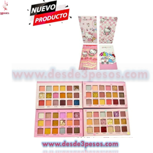 Paleta de Sombras FAVOR BEAUTY HELLO KITTY 18 Tonos Matte y glitter 4 presentaciones 21 x 16.5 cm. 