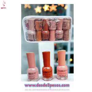 Set de 12 Esmaltes en COLORES CON GLITTER 16ml. FAVOR BEAUTY