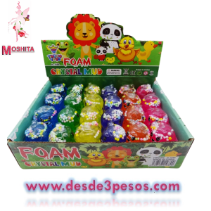 Slime caja con 24pza. Figura de leÃƒÂ³n en colores con glitter 6.5 x 3.5cm. 