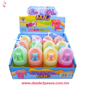 Slime en colores con Glitter y osito de goma en tapa 12 x 6 cm. Caja con 12 pza. precio por 1 pza. H-1887