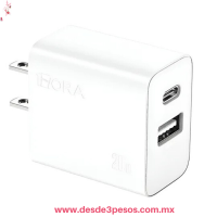  Cargador Rapido 20W, Doble Puerto (USB-C y USB-A), Compacto y Potente GAR161 Marca 1HORA