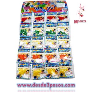 Carton con 20 sobres de  Bolitas de Hidrogel, 5 colores, Rojo, Verde, Transparente, Naranja y Amarillo