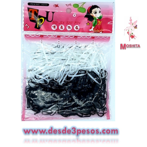 Paquete con 12 Bolsas de Liga Latex Grande en color negro 