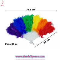 Abanico Plumas Arcoíris 38.5 x 24cm. 