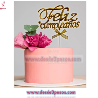 Adorno para Pastel Feliz Cumpleaños acrílico en color rosa cromado 21 largo x 12 ancho 