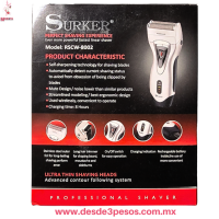 Afeitadora Recargable Profesional SURKER RSCW-8002, Ajustable a la forma de tu cara. Acero Inoxidable. Marca Surker