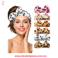 Banda para cabello, tipo diadema de spa con diseño afelpado y estampado de leopardo 20 x 5 cm XH5092 